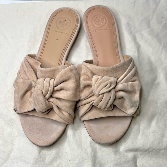 Tory Burch Annabelle Bow Slide Sandal Blush Pink Suede Size 7 - Picture 4 of 9